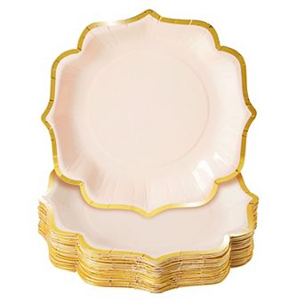 48-pack Pink Scalloped Paper Party Plates With Gold Foil Edges, 9 in