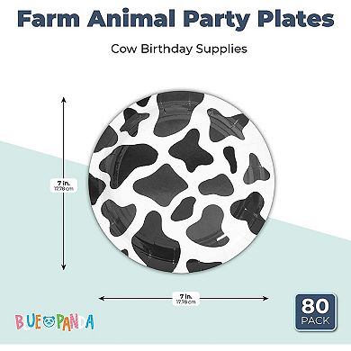 80-pack Farm Animal Party Plates, Cow Birthday Supplies (7 In)