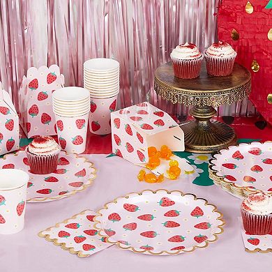 48-pack Pink Paper Plates With Gold Foil For Strawberry Birthday Party, 9 In