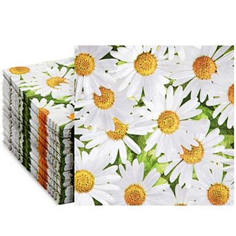 100 Pack Decorative Daisy Floral Themed Paper Napkins For Baby Shower, 6.5"