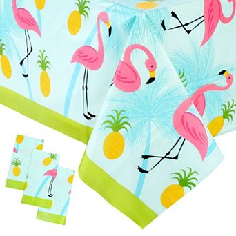 3-Pack Flamingo Pattern Tablecloth, Flamingo Themed Party Supplies, 54x108 In