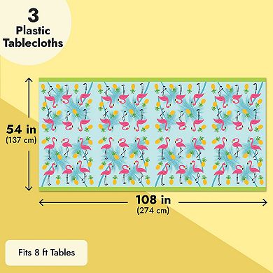 3-Pack Flamingo Pattern Tablecloth, Flamingo Themed Party Supplies, 54x108 In