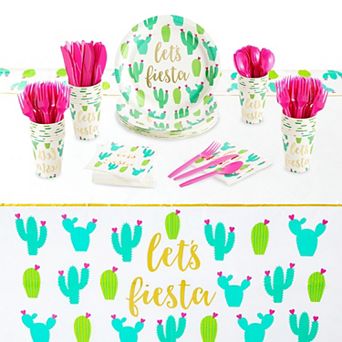 145 pc Lets Fiesta Party Supplies, Cactus Party Decorations, Serve 24
