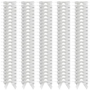 100 Pack Silver Satin Bow Twist Ties With Clear Twist Ties For Treat Bags, 3"