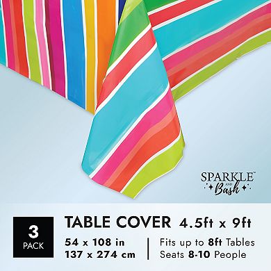 3 Pack Feliz Cumpleaños Fiesta Birthday Parties Table Cloth Cover, 54 X 108 In