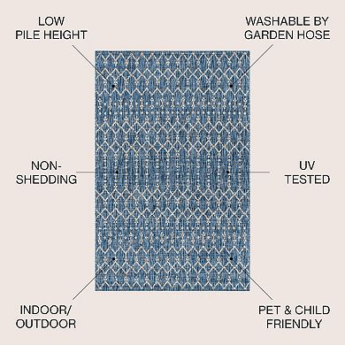 Ourika Moroccan Geometric Textured Weave Light Indoor/Outdoor Area Rug