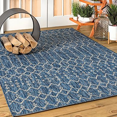 Ourika Moroccan Geometric Textured Weave Light Indoor/Outdoor Area Rug