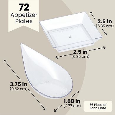 72-piece Appetizer Plates Set - Disposable Tear Drop Appetizer Spoons And Plates