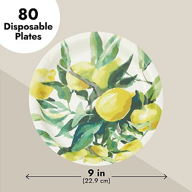 80-pack Disposable Lemon Paper Plates For Birthday Party Decorations, 9 In
