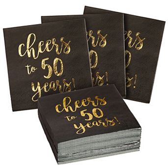 50 Pack Cheers To 50 Years Napkins For 50th Birthday, 3-ply, 5 X 5 in