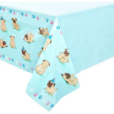 Pug Tablecloth For Dog Birthday Party (blue, 54 X 108 Inches, 3 Pack)