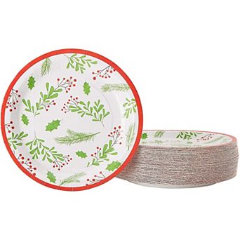 80 Pack Holly Berries Christmas Paper Plates For Holiday Party Supplies, 9 in
