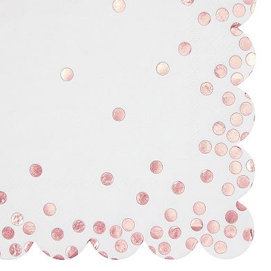 50 Pack Scalloped White & Rose Gold Napkins for Birthday, 6.3 in