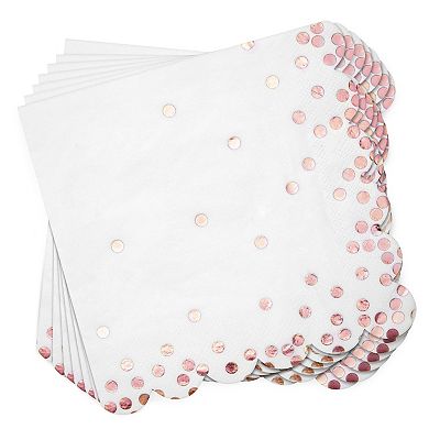 50 Pack Scalloped Rose Gold Napkins For Birthday, Wedding Decorations, 6.3 In