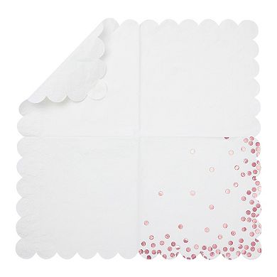 50 Pack Scalloped White & Rose Gold Napkins for Birthday, 6.3 in