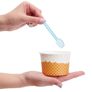 100 Pk Ice Cream Cups With Spoons, Disposable Dessert Bowls For Sundae Bar, 8 Oz