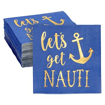 50 Pack Let’s Get Nauti Bachelorette Party Napkins (blue, 5 in