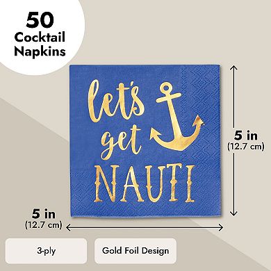 50 Pack Let’s Get Nauti Bachelorette Party Napkins (blue, 5 In)