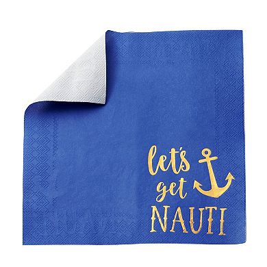 50 Pack Let’s Get Nauti Bachelorette Party Napkins (blue, 5 In)