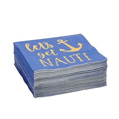 50 Pack Let’s Get Nauti Bachelorette Party Napkins (blue, 5 In)