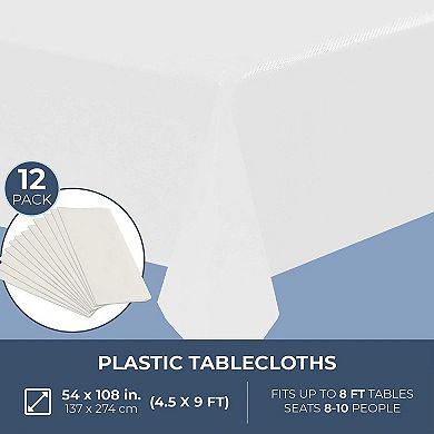 12pcs 54 X 108" Disposable Plastic Rectangular Table Covers Tablecloths White