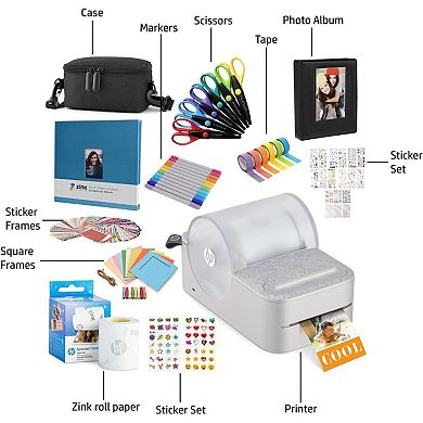 Hp Sprocket Panorama Portable Color Label Printer & Photo Printer Craft Bundle With Case