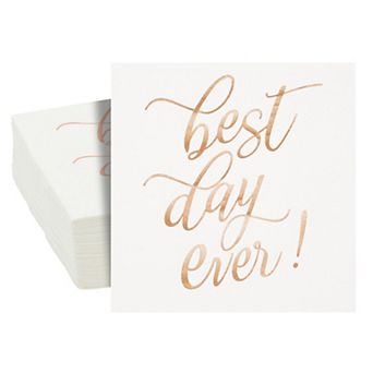 50-pack Best Day Ever Napkins - Disposable Napkins For Wedding (rose Gold)