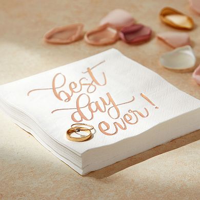 50-pack Best Day Ever Napkins - Disposable Napkins For Wedding (rose Gold)