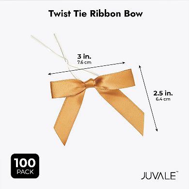 100-pack Twist Tie Bows, Metallic Gold Pre-tied Satin Ribbon, 2.5x3 In