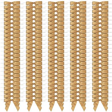 100-pack Twist Tie Bows, Metallic Gold Pre-tied Satin Ribbon, 2.5x3 In