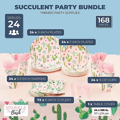 169-Piece Party Decor and Dinnerware Supplies, Cactus theme, Serves 24