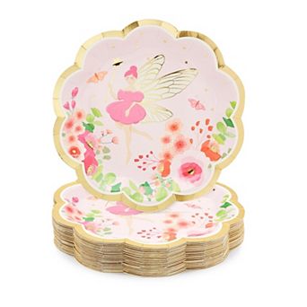 Fairy Tea Party Paper Plates For Girls Floral Birthday Supplies (9 in 48 Pack)