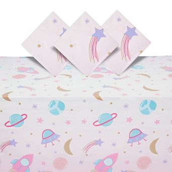 3 Pack Space Party Supplies Table Covers For Kids Birthday, Pink, 54 X 108 in