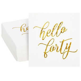 50 Pack Hello Forty Cocktail Napkins With Gold Foil For 40th Birthday, 5 X 5 in