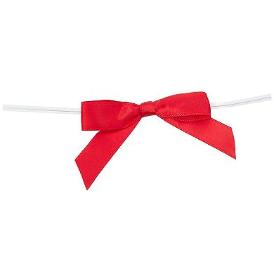 100 Pack Twist Tie Bows For Crafts, Pre-tied Satin Ribbon, 2.5 X 3.0 In, Red