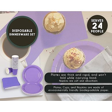 72 Pieces Of Purple Party Supplies For Birthday Decorations, Serves 24