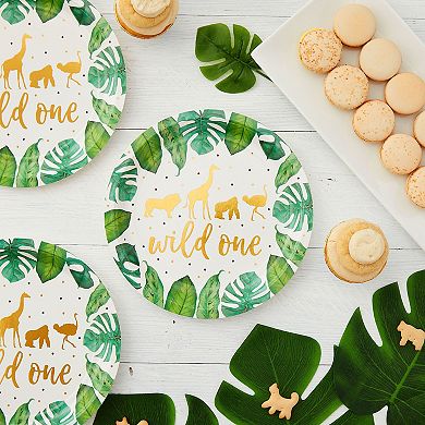 48 Pack Wild One Plates For Birthday Party Baby Shower Jungle Safari Theme, 9 In