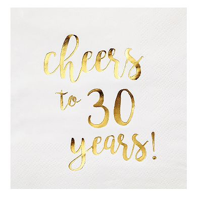 50 Pack Cheers To 30 Years Napkins For 30th Birthday, 3-ply, 5 X 5 In