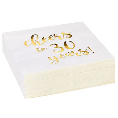 50 Pack Cheers To 30 Years Napkins For 30th Birthday, 3-ply, 5 X 5 In
