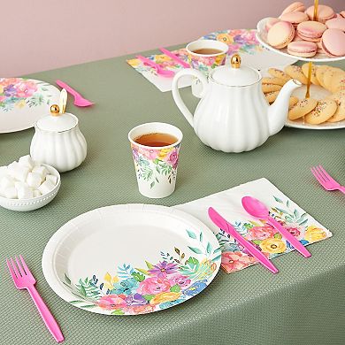 144-piece Floral Tea Party Pack - Plates, Napkins, Cups, Cutlery (serves 24)