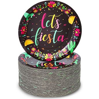 80 Pack Black Party Favors Paper Plates For Let's Fiesta Cinco De Mayo, 7 in