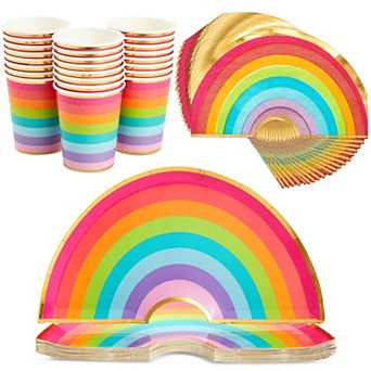 Serve 24 Guests Plates, Cups, Napkins For Birthday Rainbow Themed Party Supplies