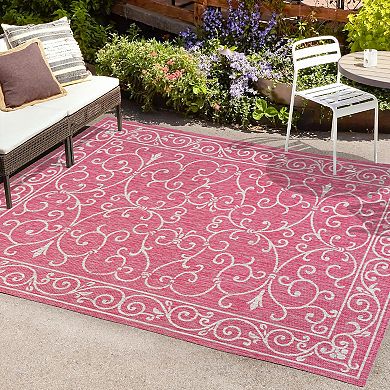 Charleston Vintage Filigree Textured Weave Indoor/outdoor Runner Rug