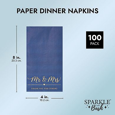 100 Pack Wedding Cocktail Napkins For Reception Party, Navy Blue, 4 X 8 In
