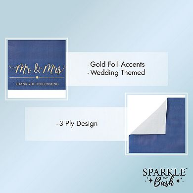 100 Pack Wedding Cocktail Napkins For Reception Party, Navy Blue, 4 X 8 In