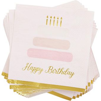 50 pc Happy Birthday Cake Party Paper Napkins 6.5" For Birthday Decorations