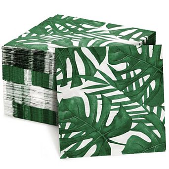 150 pk Tropical Palm Leaf Napkins, Hawaiian Luau Party Supplies, 6.5x6.5 In