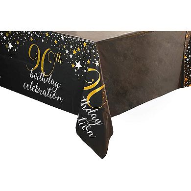 Black Plastic Tablecloth For 90th Birthday Party (54 X 108 In, 3 Pack)