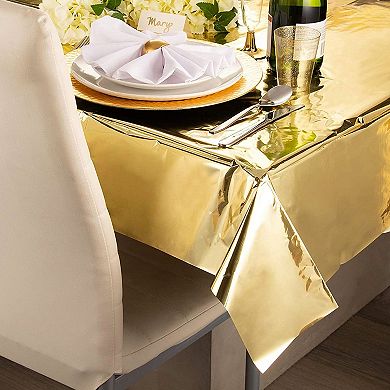 3 Pack Disposable Gold Plastic Tablecloths for Rectangle Tables, 108 x 54 In