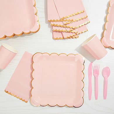 50 Pack Pink Paper Napkins With Scalloped Gold Foil Edges For Party, 4 X 8 In